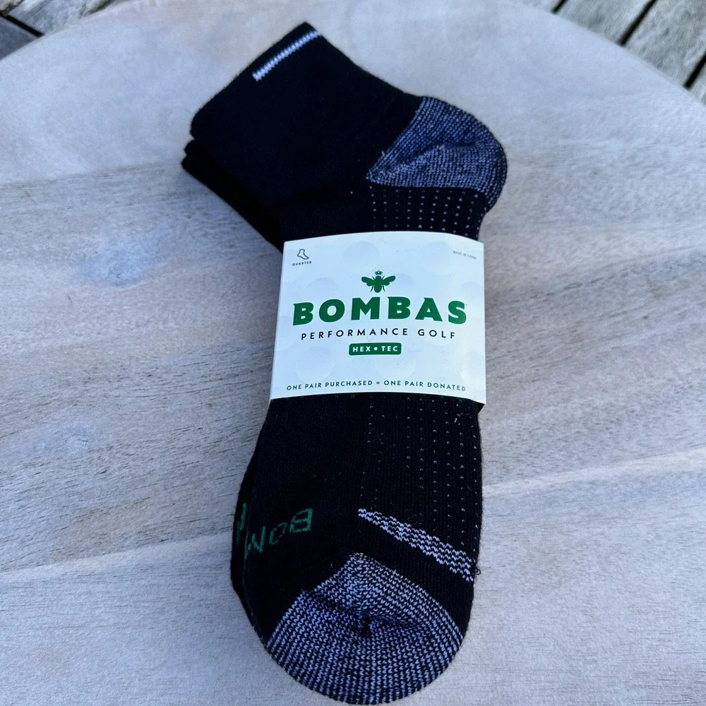 Bombas Performance Golf Hex-Tec Quarter Socks Black XL M 13.5-16 W 13.5-17